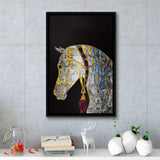 Golden Horse Crystal Abstract Artwork Framed Canvas Prints Wall Art Home Decor, Floating Frame
