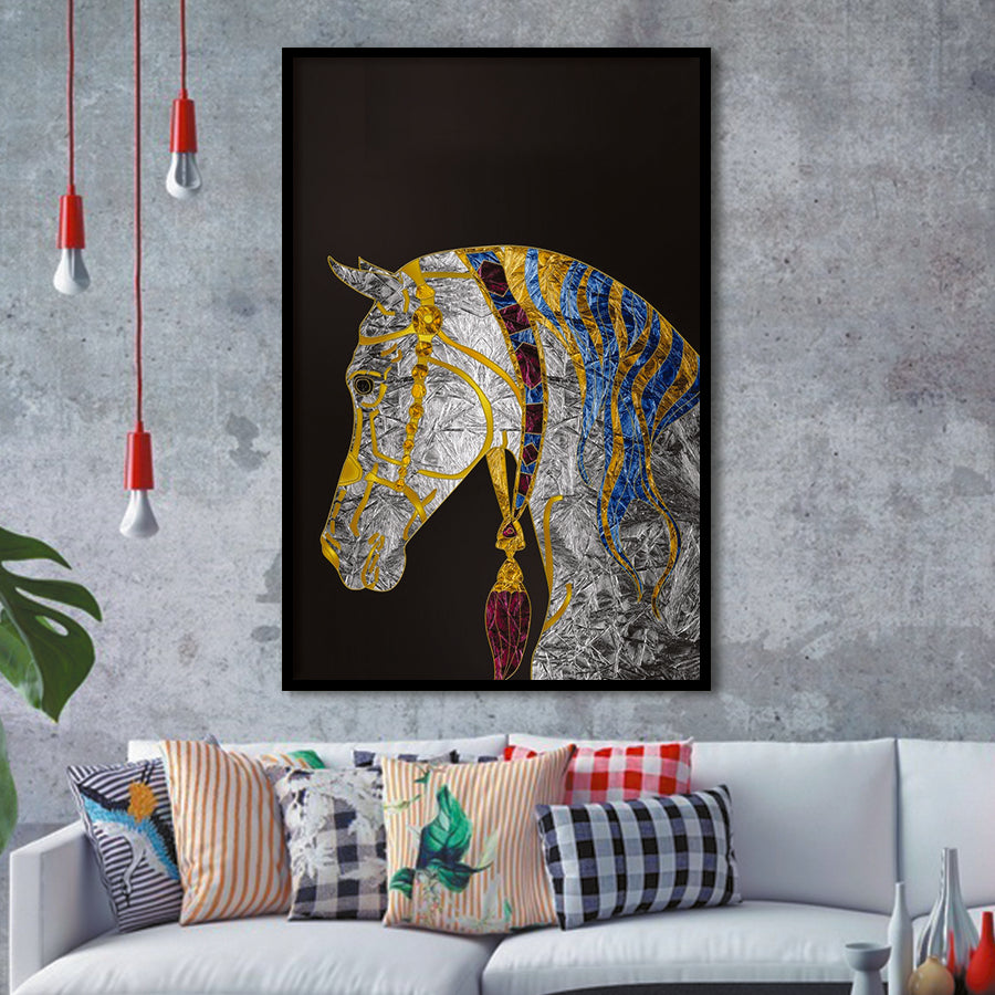 Golden Horse Crystal Abstract Artwork Framed Art Print Wall Art Decor,Framed Picture