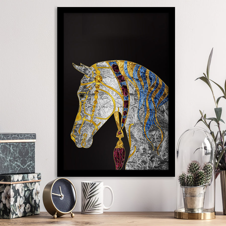 Golden Horse Crystal Abstract Artwork Framed Art Print Wall Art Decor,Framed Picture