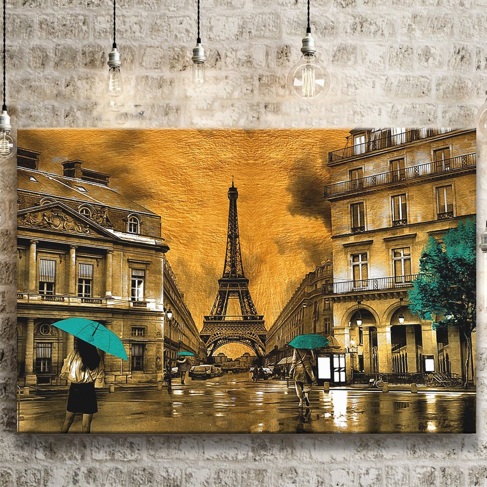 Golden Paris And Eiffel Tower, Canvas Prints Wall Art Home Decor