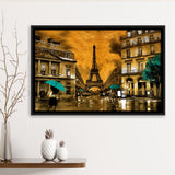 Golden Paris And Eiffel Tower, Framed Canvas Prints Wall Art Home Decor,Floating Frame, Ready to Hang