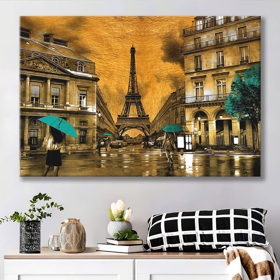 Golden Paris And Eiffel Tower, Canvas Prints Wall Art Home Decor