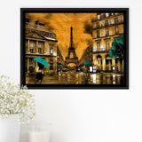 Golden Paris And Eiffel Tower, Framed Canvas Prints Wall Art Home Decor,Floating Frame, Ready to Hang
