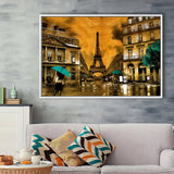 Golden Paris And Eiffel Tower, Framed Canvas Prints Wall Art Home Decor,Floating Frame, Ready to Hang