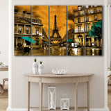 Golden Paris And Eiffel Tower, Multi Panels, 5 Pieces B, Canvas Prints Wall Art Home Decor,X Large Canvas