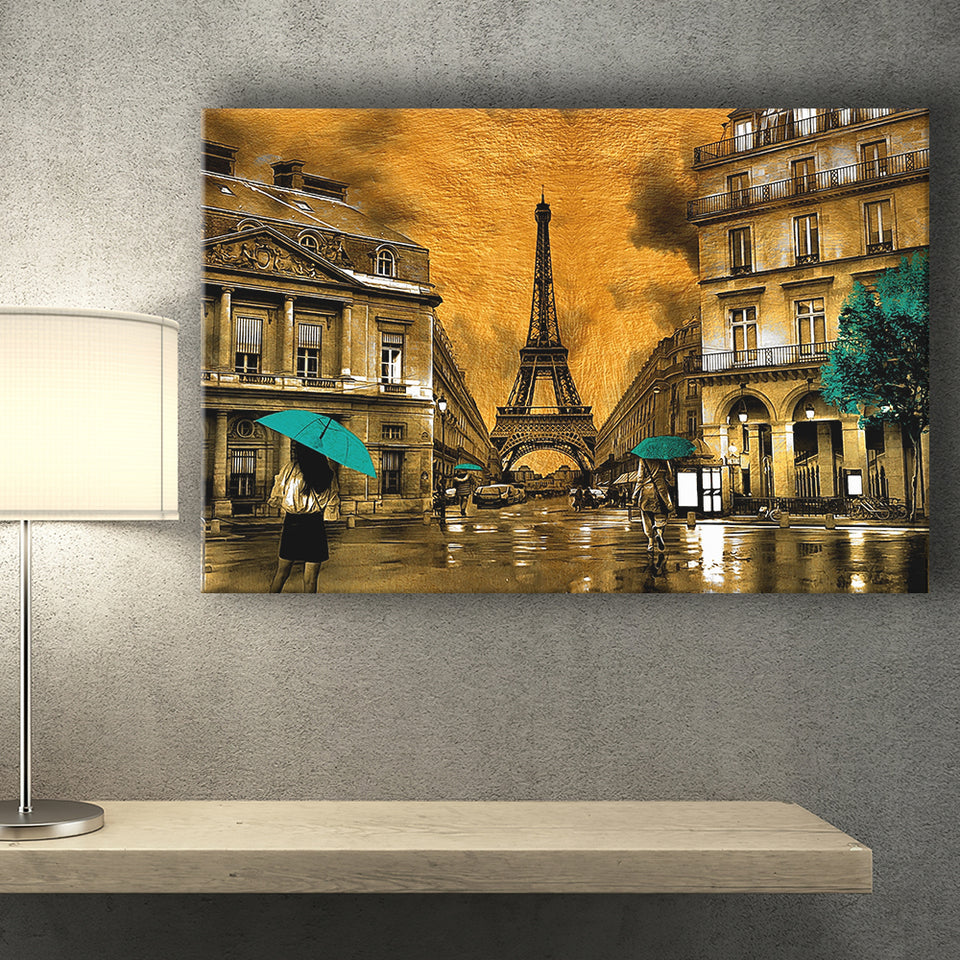 Golden Paris And Eiffel Tower, Canvas Prints Wall Art Home Decor