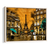 Golden Paris And Eiffel Tower, Framed Canvas Prints Wall Art Home Decor,Floating Frame, Ready to Hang