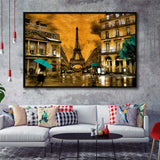 Golden Paris And Eiffel Tower, Framed Canvas Prints Wall Art Home Decor,Floating Frame, Ready to Hang