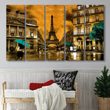 Golden Paris And Eiffel Tower, Multi Panels, 5 Pieces B, Canvas Prints Wall Art Home Decor,X Large Canvas