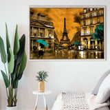 Golden Paris And Eiffel Tower, Framed Canvas Prints Wall Art Home Decor,Floating Frame, Ready to Hang