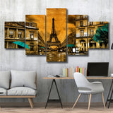 Golden Paris And Eiffel Tower, Multi Panels, 5 Pieces, Canvas Prints Wall Art Home Decor