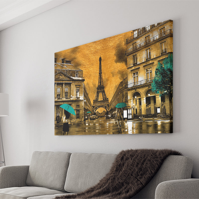 Golden Paris And Eiffel Tower, Canvas Prints Wall Art Home Decor