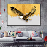 Golden Eagle Flying Grey And Gold Background, Framed Canvas Prints Wall Art Home Decor,Floating Frame, Ready to Hang