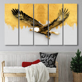 Golden Eagle Flying Grey And Gold Background, Multi Panels, 5 Pieces B, Canvas Prints Wall Art Home Decor,X Large Canvas