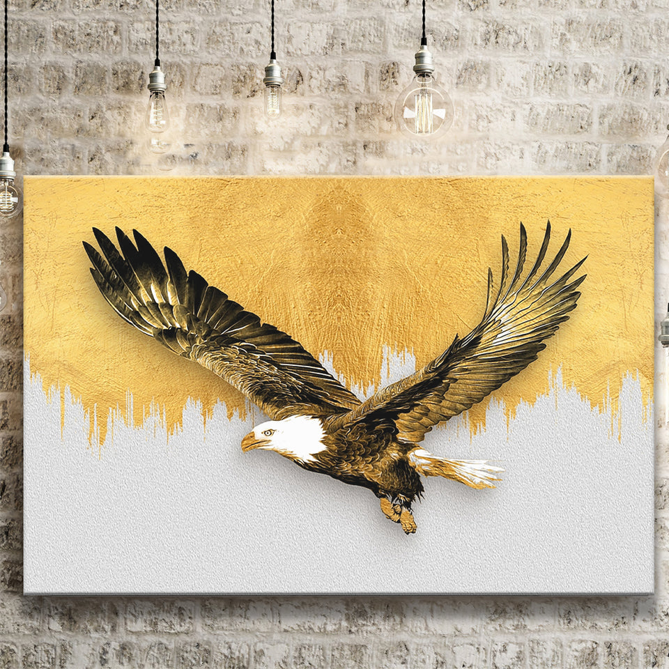 Golden Eagle Flying Grey And Gold Background, Canvas Prints Wall Art Home Decor