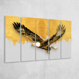 Golden Eagle Flying Grey And Gold Background, Multi Panels, 5 Pieces B, Canvas Prints Wall Art Home Decor,X Large Canvas