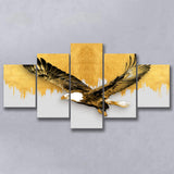 Golden Eagle Flying Grey And Gold Background, Multi Panels, 5 Pieces, Canvas Prints Wall Art Home Decor
