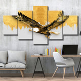 Golden Eagle Flying Grey And Gold Background, Multi Panels, 5 Pieces, Canvas Prints Wall Art Home Decor