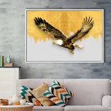 Golden Eagle Flying Grey And Gold Background, Framed Canvas Prints Wall Art Home Decor,Floating Frame, Ready to Hang