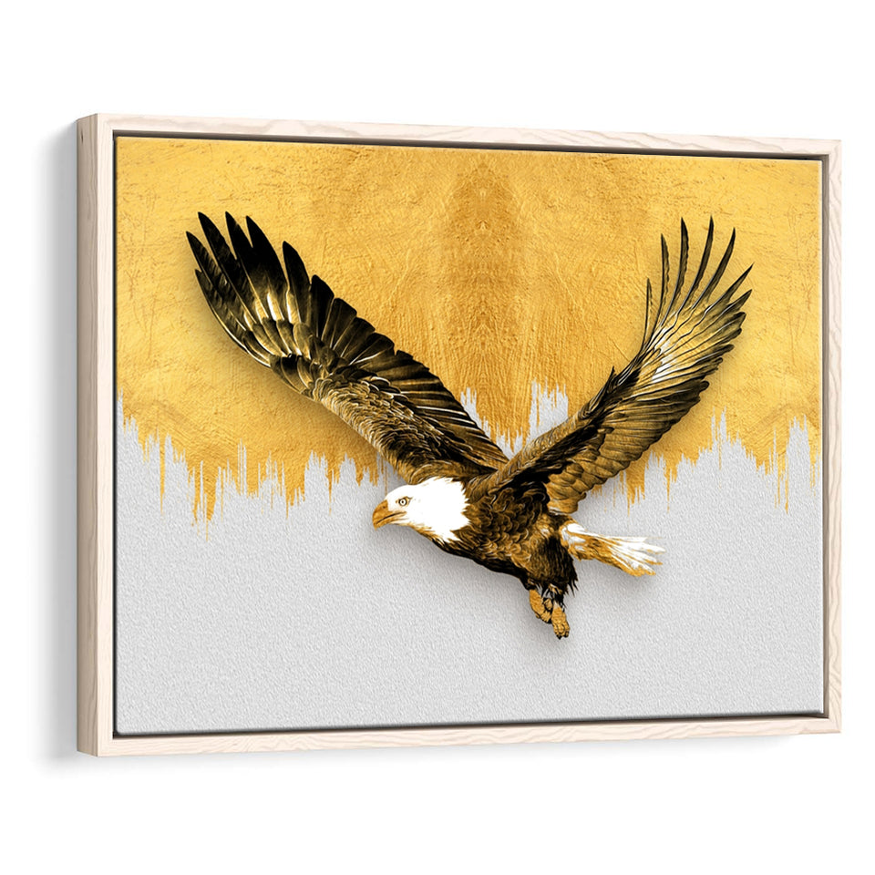 Golden Eagle Flying Grey And Gold Background, Framed Canvas Prints Wall Art Home Decor,Floating Frame, Ready to Hang