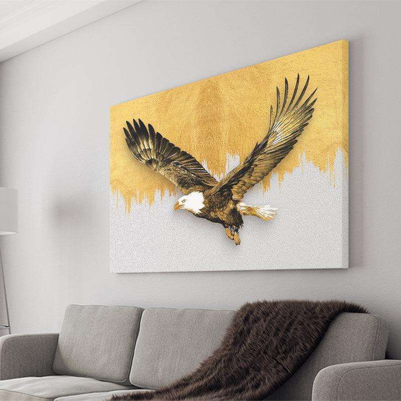 Golden Eagle Flying Grey And Gold Background, Canvas Prints Wall Art Home Decor