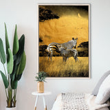 Golden Zebra Modern Painting Gray And Gold, Framed Canvas Prints Wall Art Home Decor,Floating Frame, Ready to Hang
