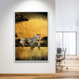 Golden Zebra Modern Painting Gray And Gold, Framed Canvas Prints Wall Art Home Decor,Floating Frame, Ready to Hang