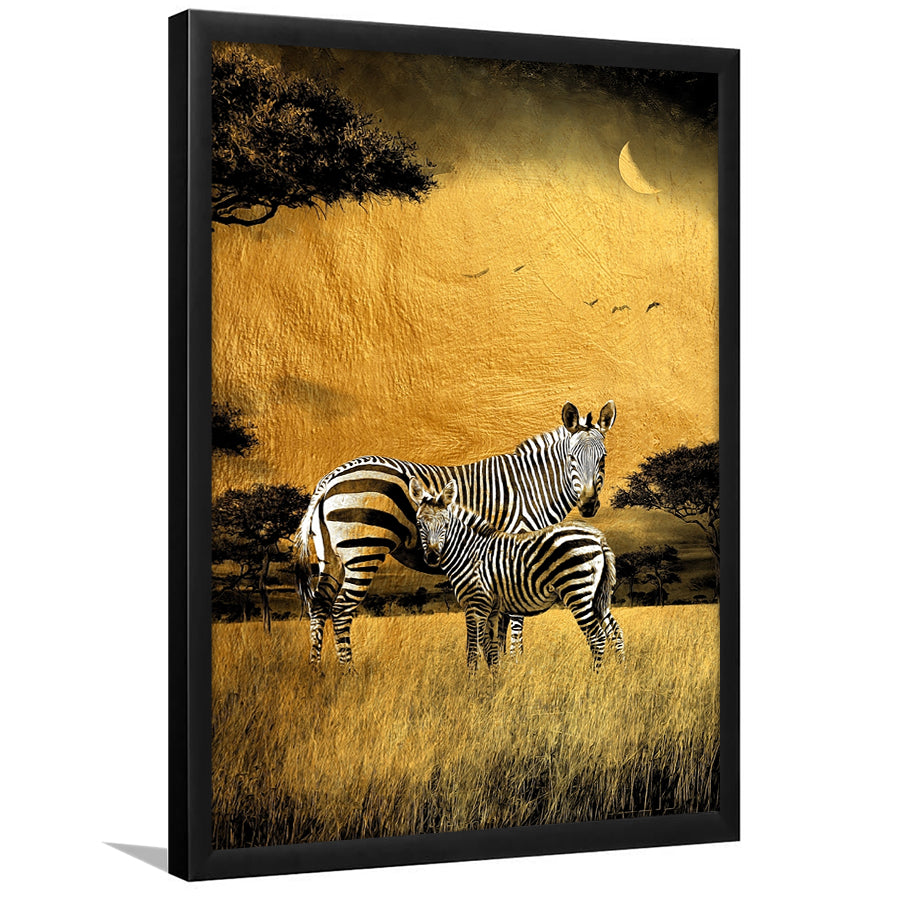 Golden Zebra Modern Painting Gray And Gold, Framed Art Prints Wall Art Home Decor, Ready to Hang