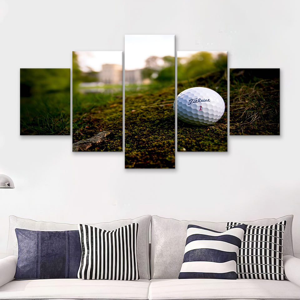 Golf Ball In Dirt 5 Pieces Canvas Prints Wall Art - Painting Canvas, Multi Panel