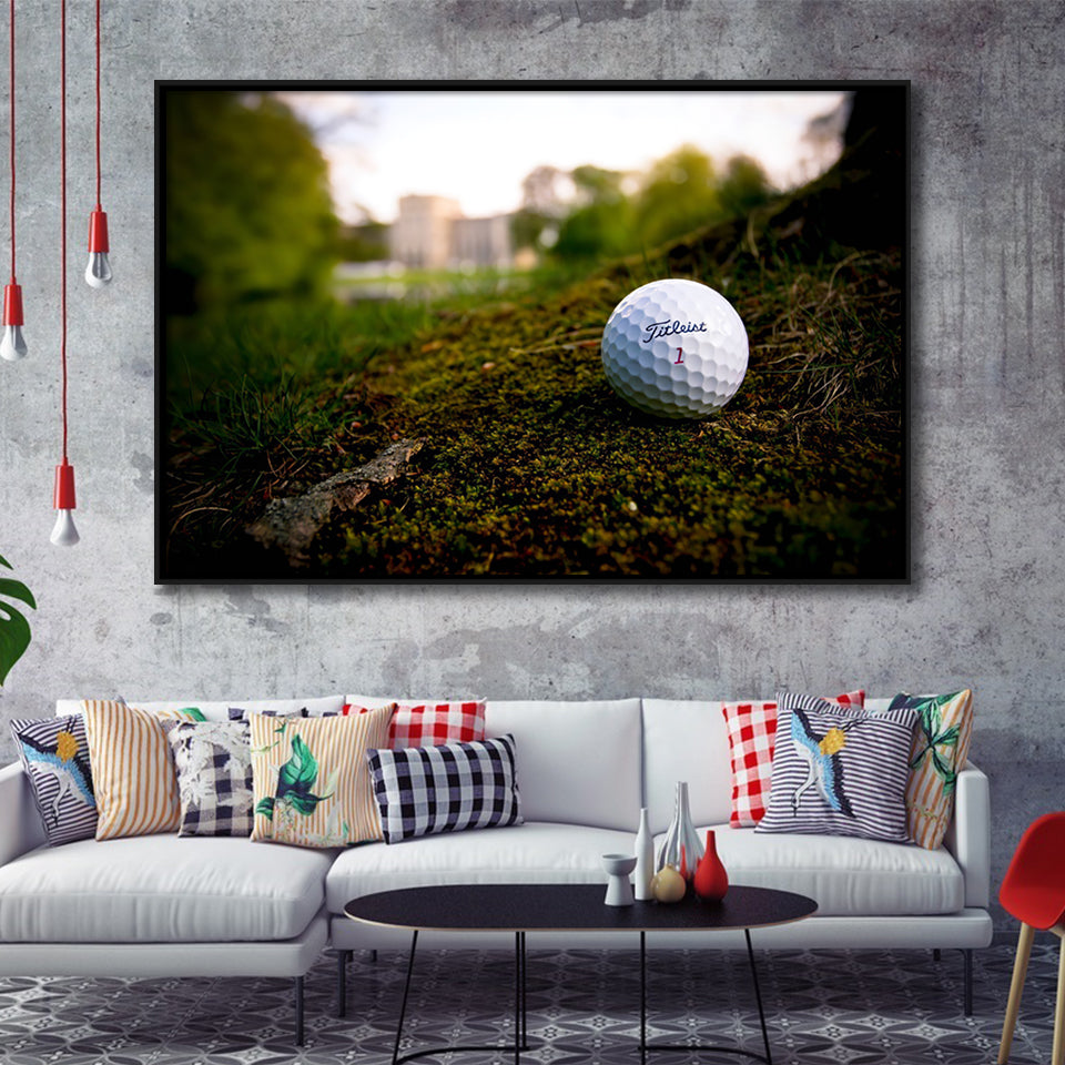 Golf Ball In Dirt Framed Canvas Prints Wall Art - Painting Canvas, Floating Frame, Wall Decor