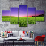 Golf Course Grass  Purple Sunset 5 Pieces Canvas Prints Wall Art - Painting Canvas, Multi Panel