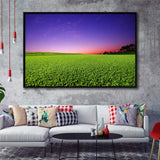 Golf Course Grass  Purple Sunset Framed Canvas Prints Wall Art - Painting Canvas, Floating Frame, Wall Decor