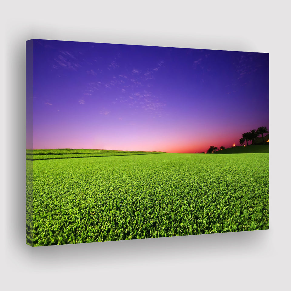 Golf Course Grass  Purple Sunset Canvas Prints Wall Art - Painting Canvas, Art Prints, Wall Decor