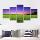 Golf Course Grass  Purple Sunset 5 Pieces Canvas Prints Wall Art - Painting Canvas, Multi Panel