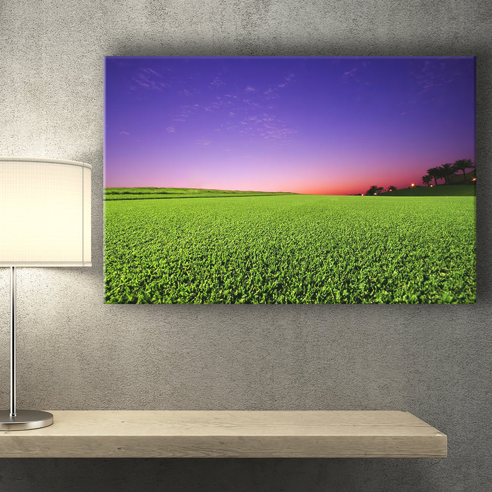 Golf Course Grass  Purple Sunset Canvas Prints Wall Art - Painting Canvas, Art Prints, Wall Decor
