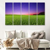 Golf Course Grass  Purple Sunset 5 Pieces B Canvas Prints Wall Art - Painting Canvas, Multi Panel