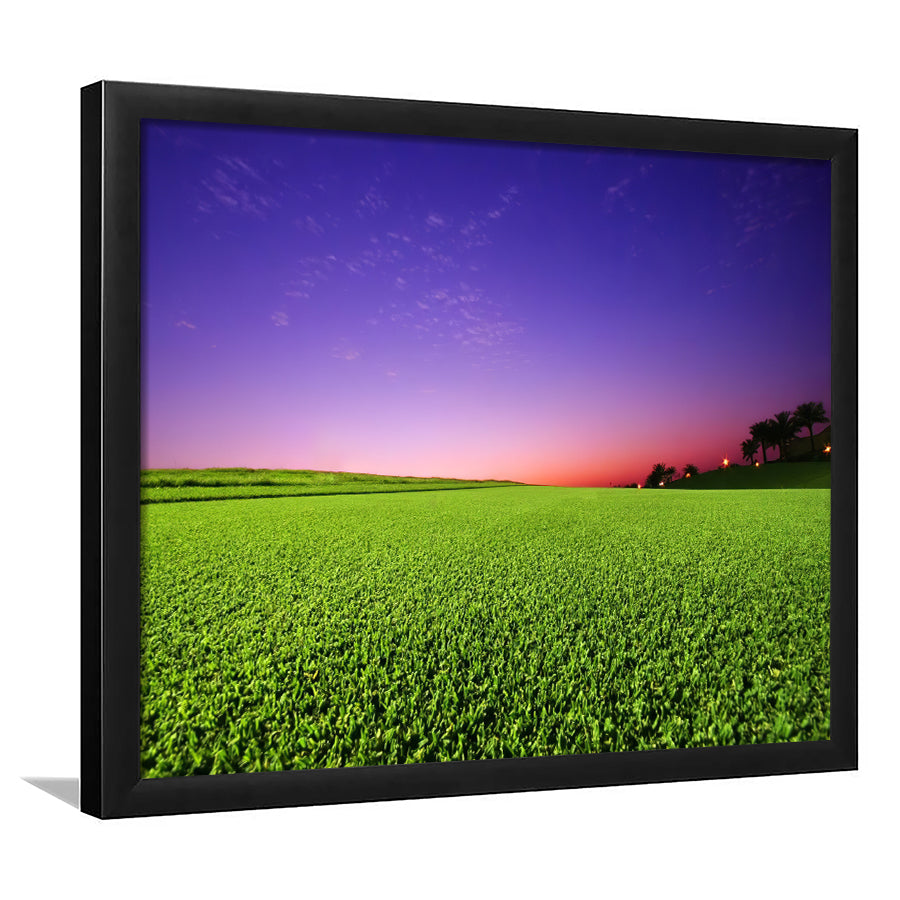 Golf Course Grass  Purple Sunset Framed Art Prints Wall Art Decor - Painting Prints, Framed Picture