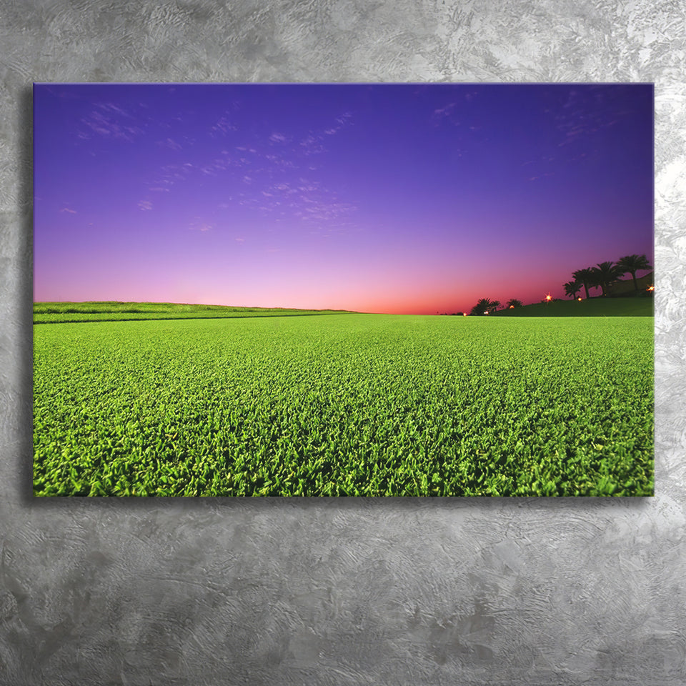 Golf Course Grass  Purple Sunset Canvas Prints Wall Art - Painting Canvas, Art Prints, Wall Decor