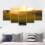 Golf Course In The Fog 5 Pieces Canvas Prints Wall Art - Painting Canvas, Multi Panel