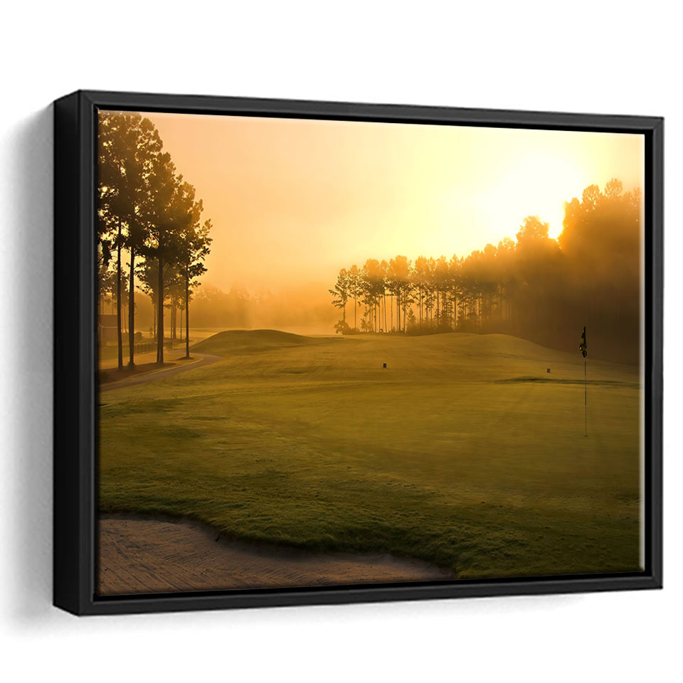 Golf Course In The Fog Framed Canvas Prints Wall Art - Painting Canvas, Floating Frame, Wall Decor