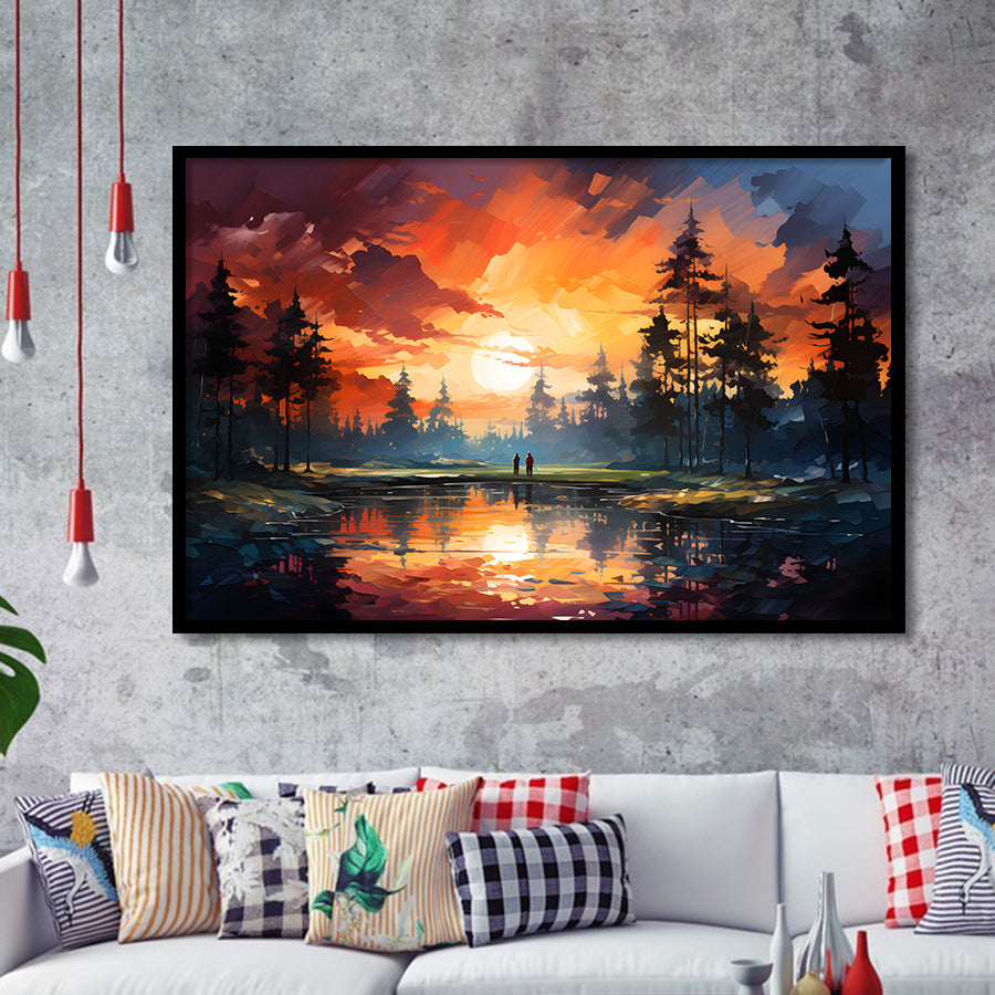 Golfer Playing Together In Sunset Framed Art Prints Wall Decor, Painting Art, Framed Picture