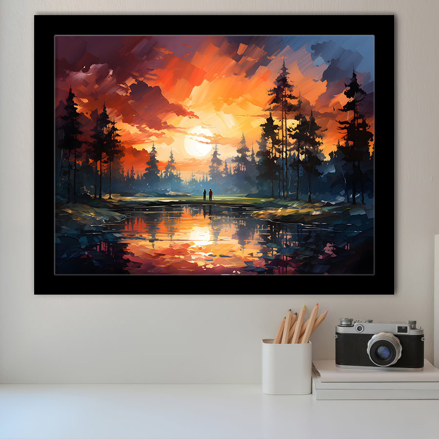 Golfer Playing Together In Sunset Framed Art Prints Wall Decor, Painting Art, Framed Picture