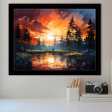Golfer Playing Together In Sunset Framed Art Prints Wall Decor, Painting Art, Framed Picture