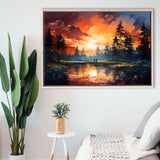 Golfer Playing Together In Sunset Framed Canvas Prints Wall Art Home Decor, Painting Canvas, Floating Frame