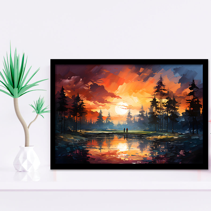 Golfer Playing Together In Sunset Framed Art Prints Wall Decor, Painting Art, Framed Picture