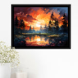 Golfer Playing Together In Sunset Framed Canvas Prints Wall Art Home Decor, Painting Canvas, Floating Frame