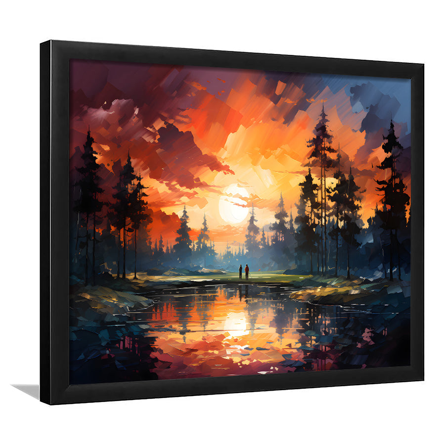 Golfer Playing Together In Sunset Framed Art Prints Wall Decor, Painting Art, Framed Picture