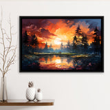 Golfer Playing Together In Sunset Framed Canvas Prints Wall Art Home Decor, Painting Canvas, Floating Frame
