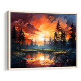 Golfer Playing Together In Sunset Framed Canvas Prints Wall Art Home Decor, Painting Canvas, Floating Frame
