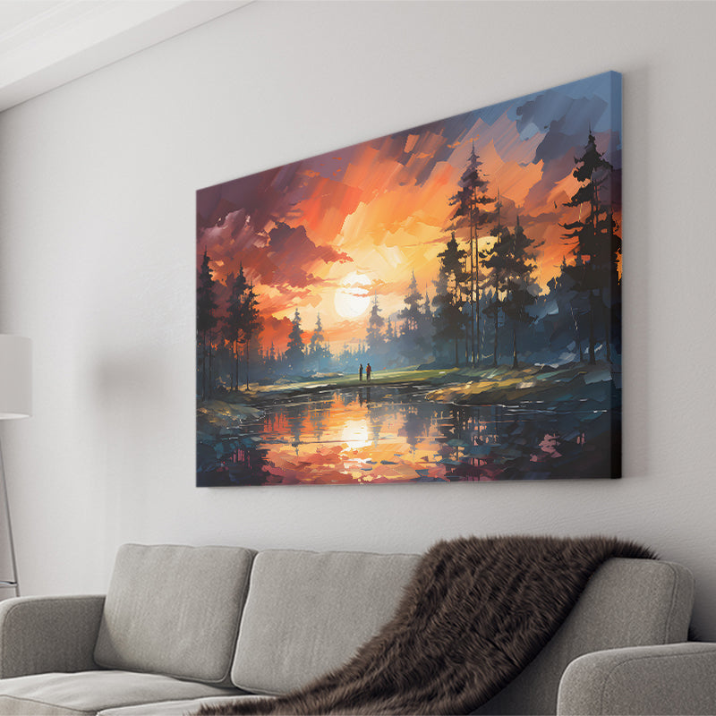 Golfer Playing Together In Sunset Canvas Prints Wall Art Home Decor, Painting Canvas, Living Room Wall Decor